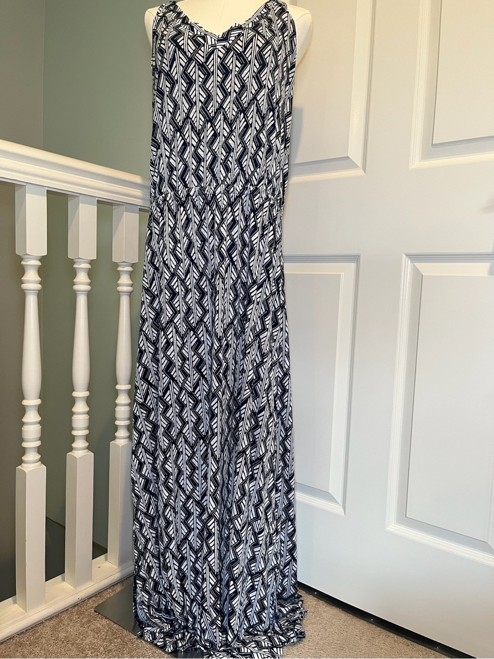 Lucky Brand Navy & White Geometric Tribal Aztec Chevron-Print Maxi Dress 2X
